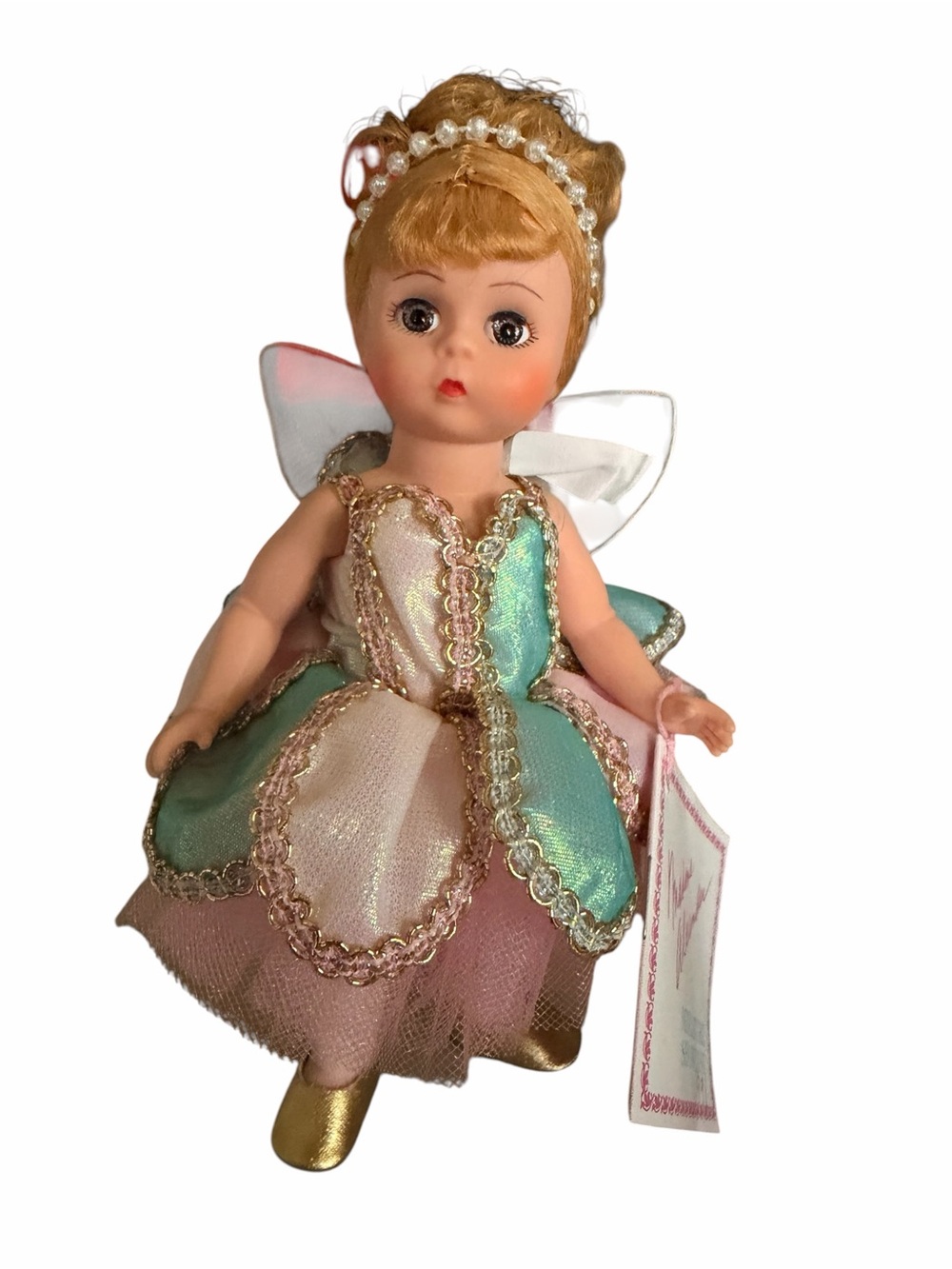 Madame Alexander Pastel Tinker Bell Doll w/ Stand, Pink & Gold Trim